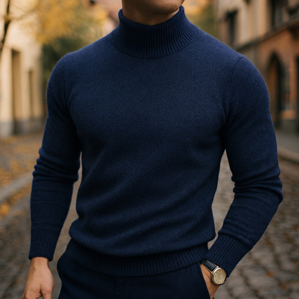 Men's Fitted Fine Knit Roll Neck Jumper