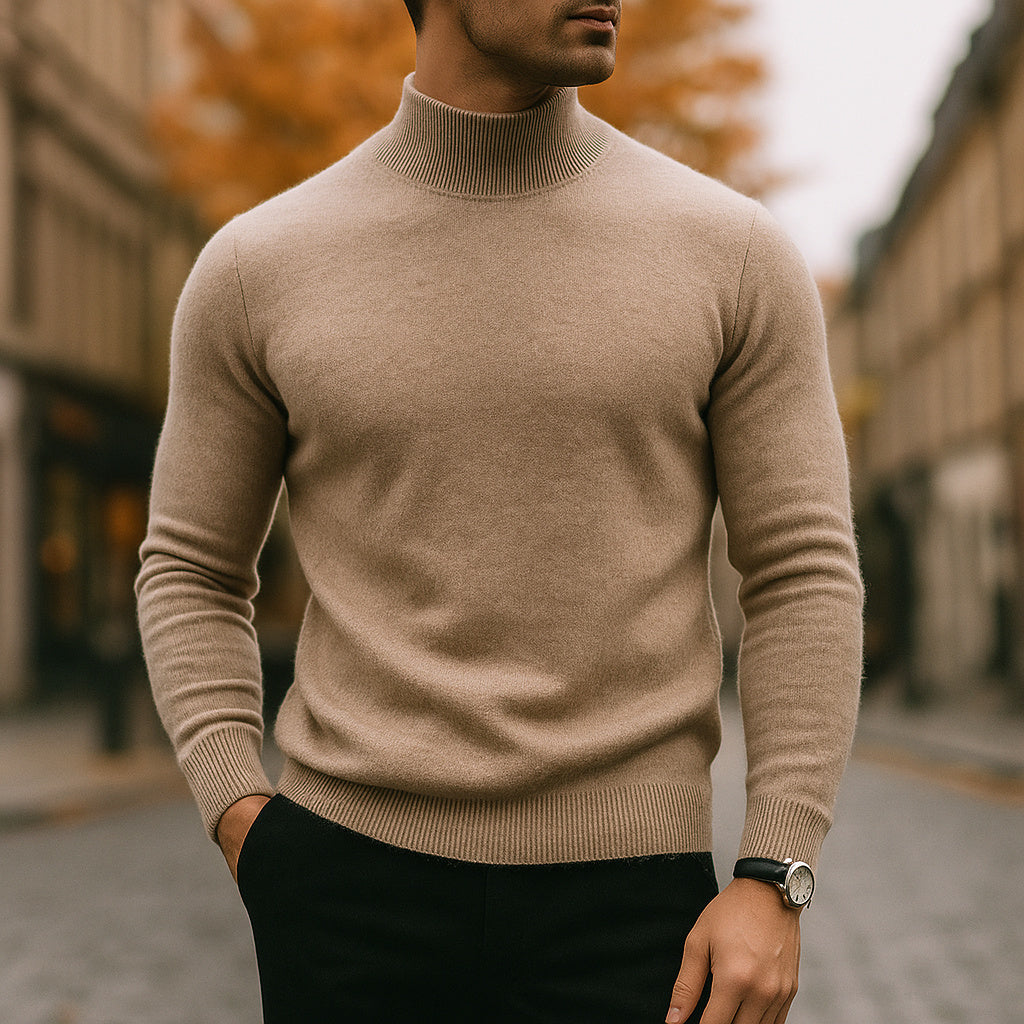 Men's Fitted Fine Knit Roll Neck Jumper
