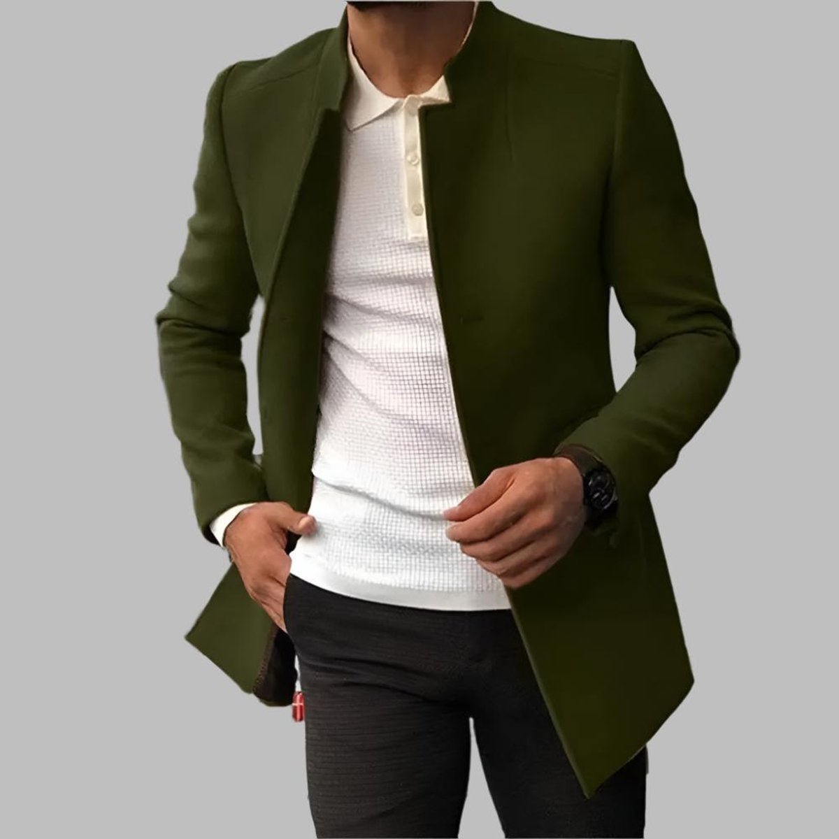 Men's Fitted High Neck Wool Jacket
