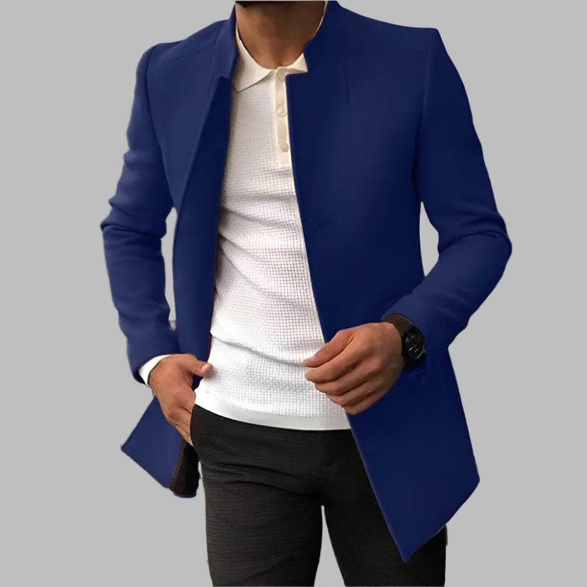 Men's Fitted High Neck Wool Jacket