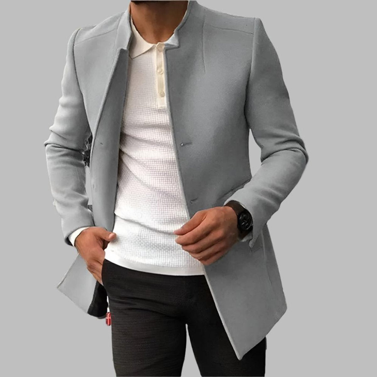 Men's Fitted High Neck Wool Jacket
