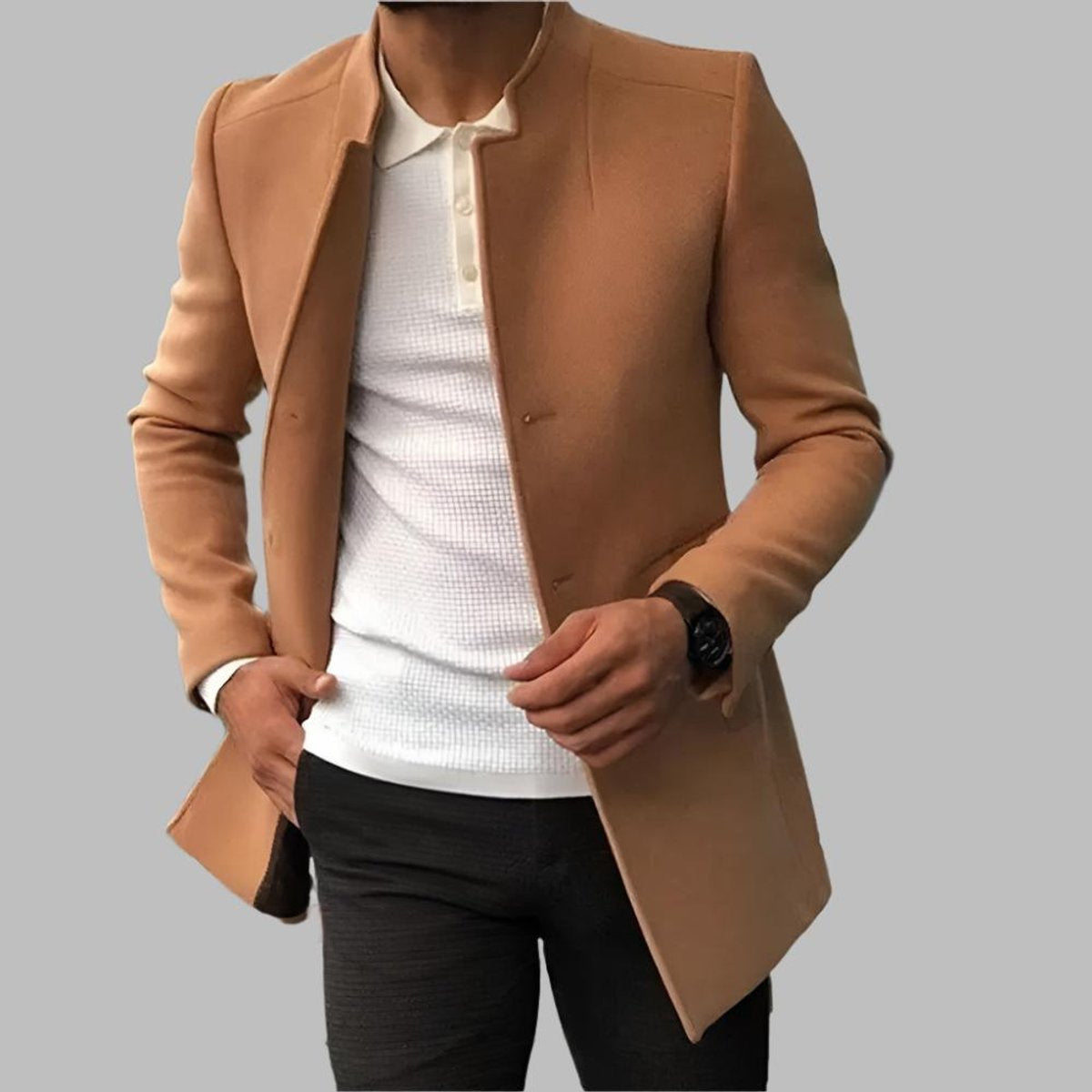 Men's Fitted High Neck Wool Jacket