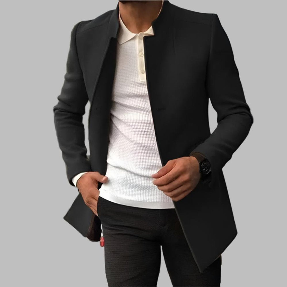 Men's Fitted High Neck Wool Jacket