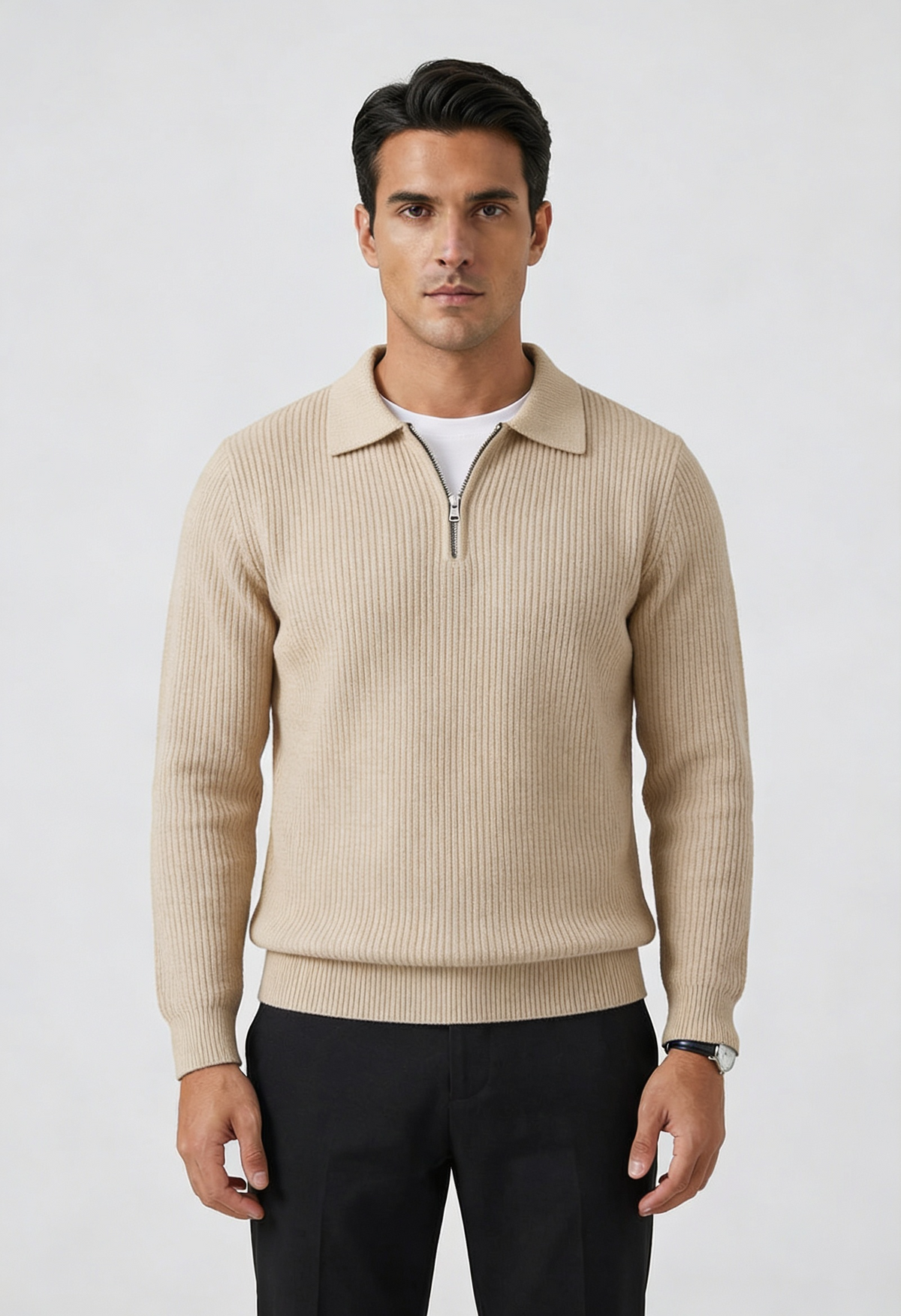 Men's Fitted Wool Quarter Zip Jumper