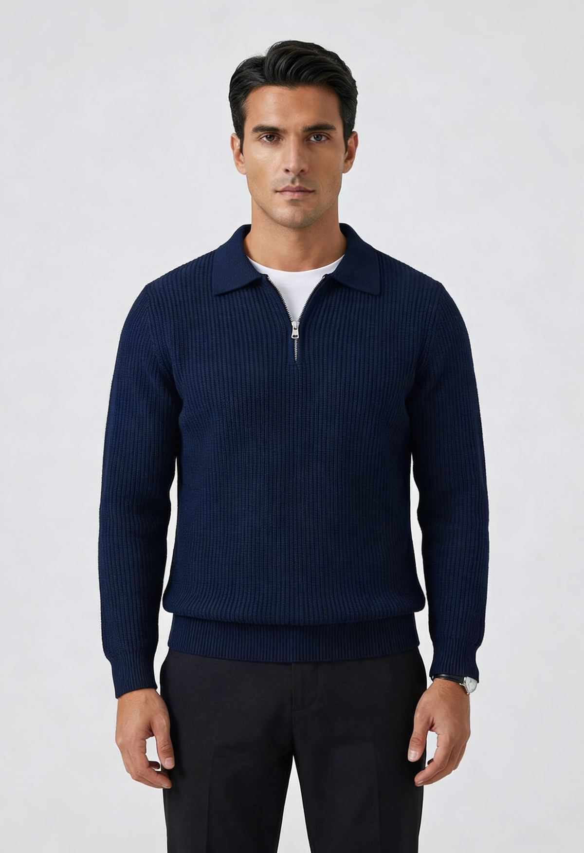 Men's Fitted Wool Quarter Zip Jumper