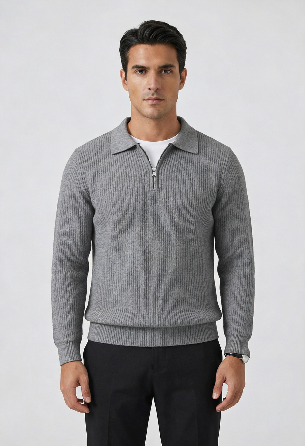 Men's Fitted Wool Quarter Zip Jumper