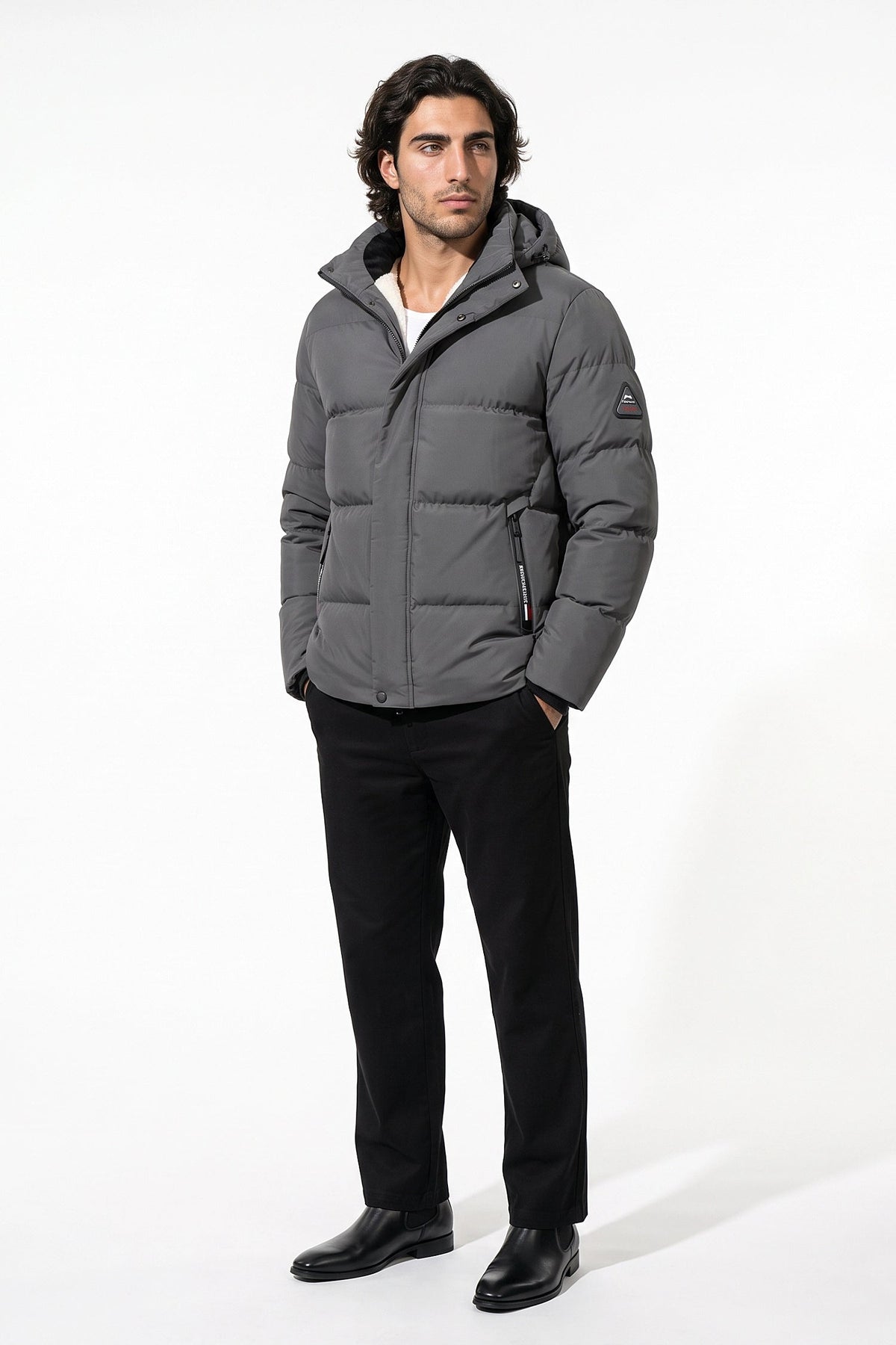 Men's Fleece Lined Hooded Puffer Jacket