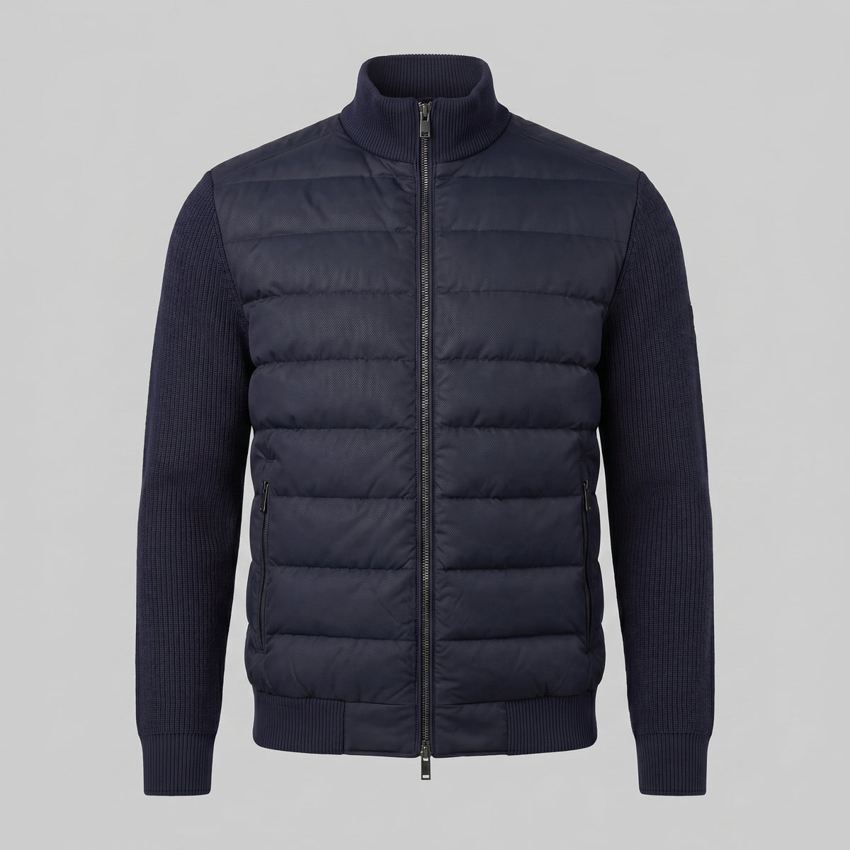 Men's Funnel Neck Zip-Up Hybrid Quilted Jacket