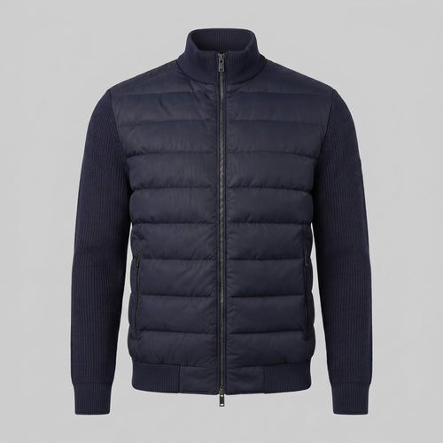 Men's Funnel Neck Zip-Up Hybrid Quilted Jacket