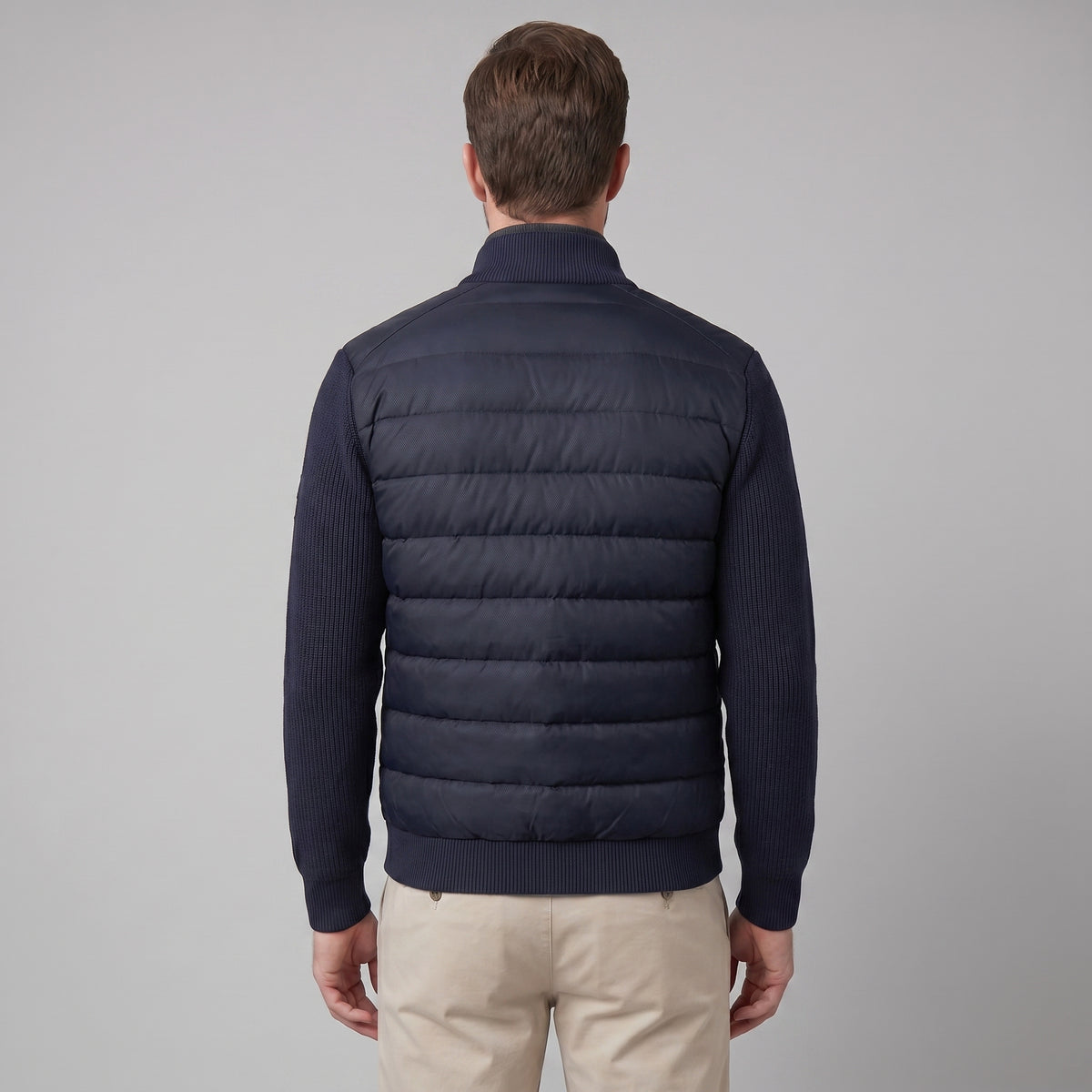 Men's Funnel Neck Zip-Up Hybrid Quilted Jacket
