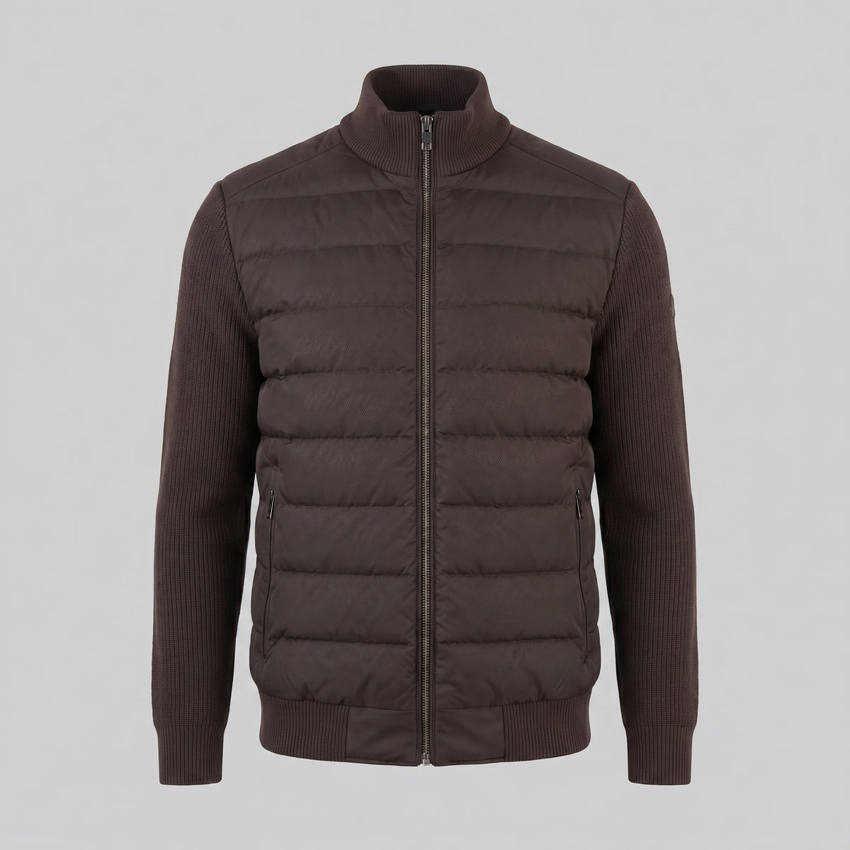 Men's Funnel Neck Zip-Up Hybrid Quilted Jacket