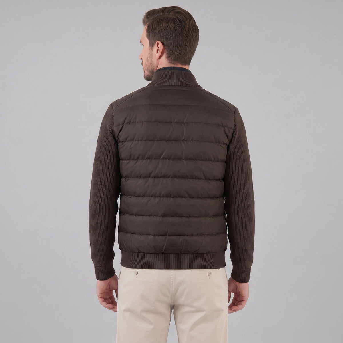 Men's Funnel Neck Zip-Up Hybrid Quilted Jacket