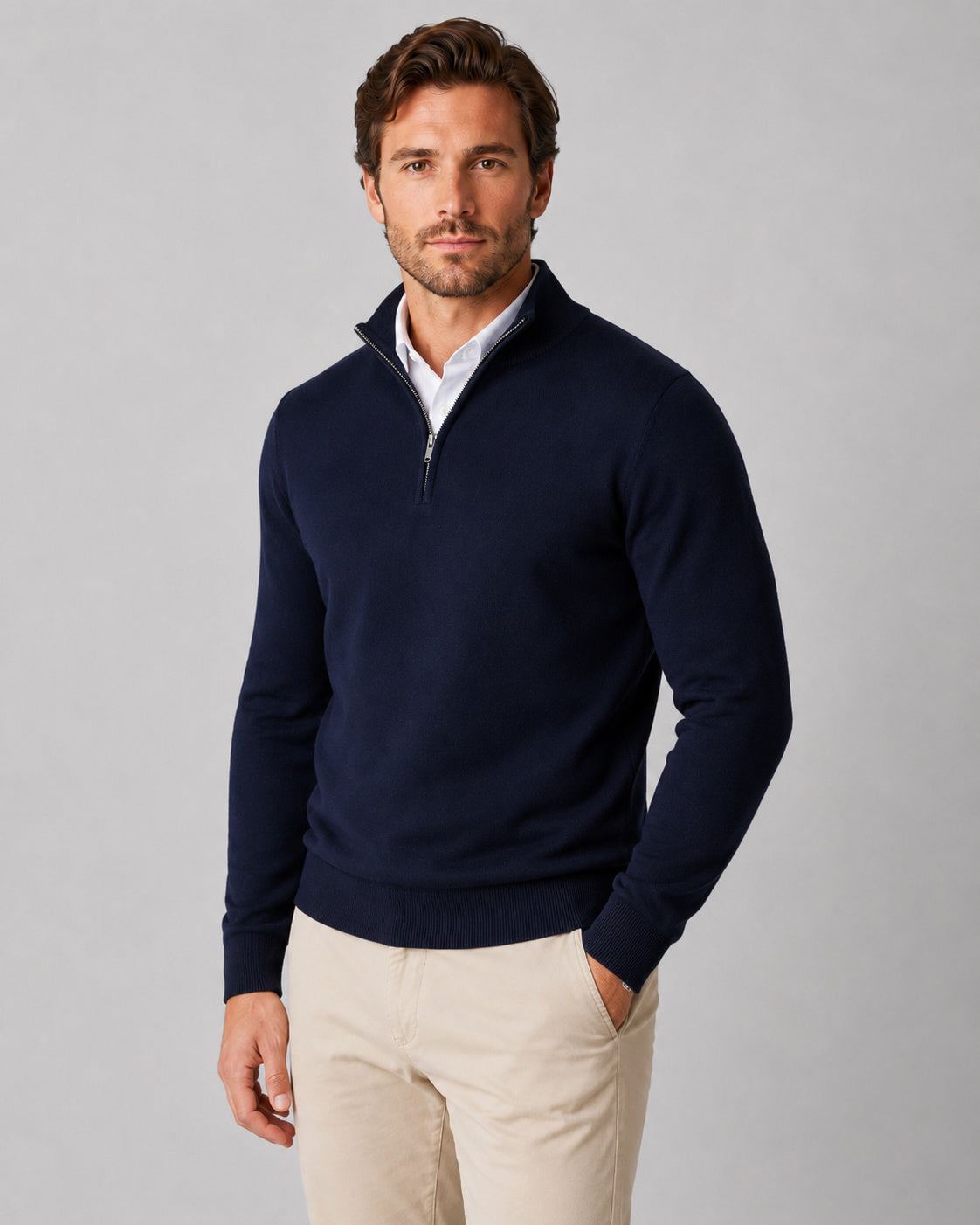 Men's High Neck Collared Quarter Zip Jumper