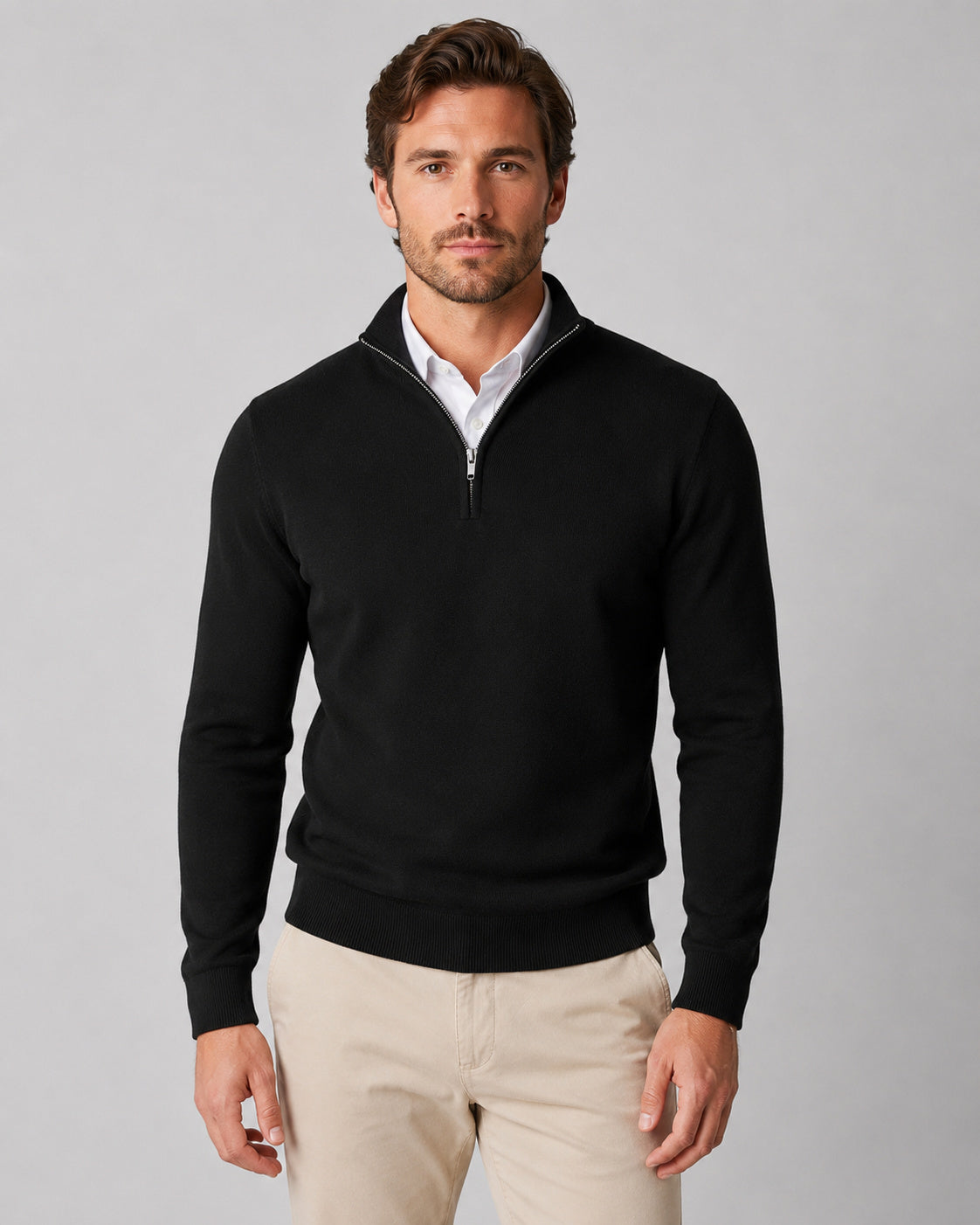 Men's High Neck Collared Quarter Zip Jumper