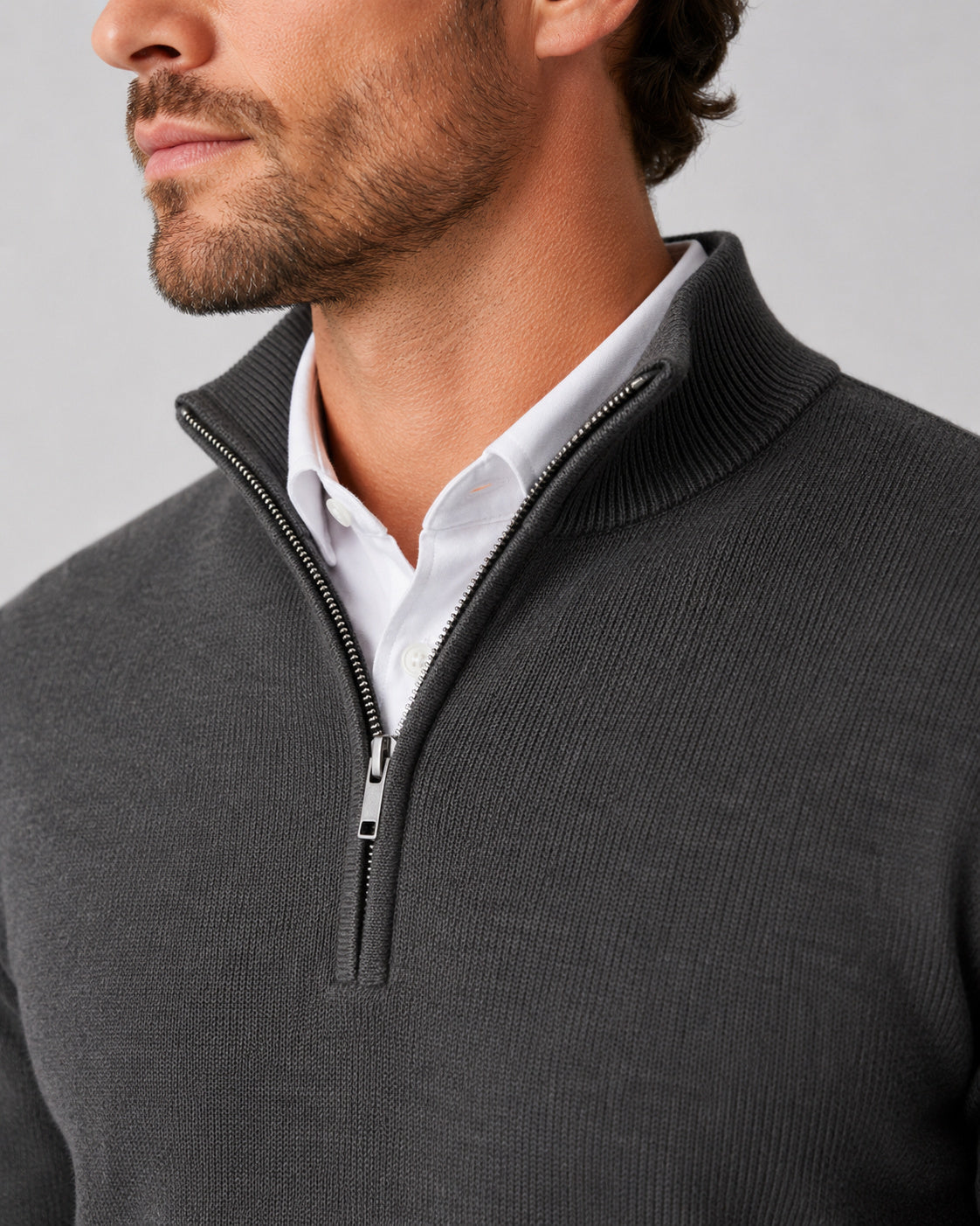 Men's High Neck Collared Quarter Zip Jumper