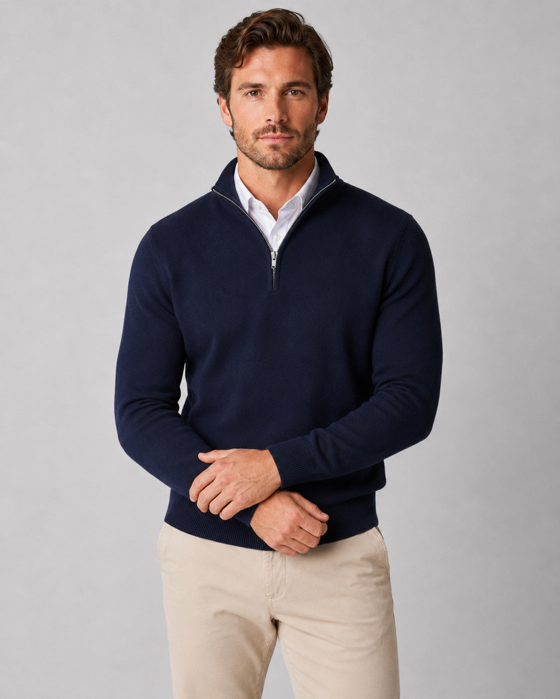 Men's High Neck Collared Quarter Zip Jumper