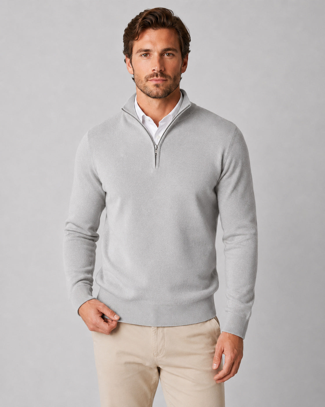 Men's High Neck Collared Quarter Zip Jumper