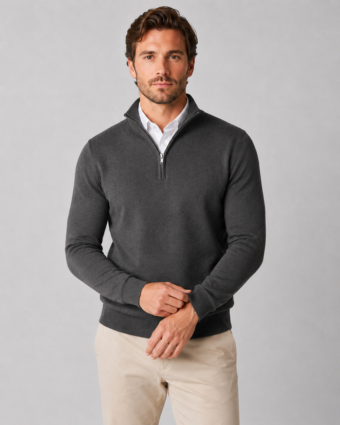 Men's High Neck Collared Quarter Zip Jumper