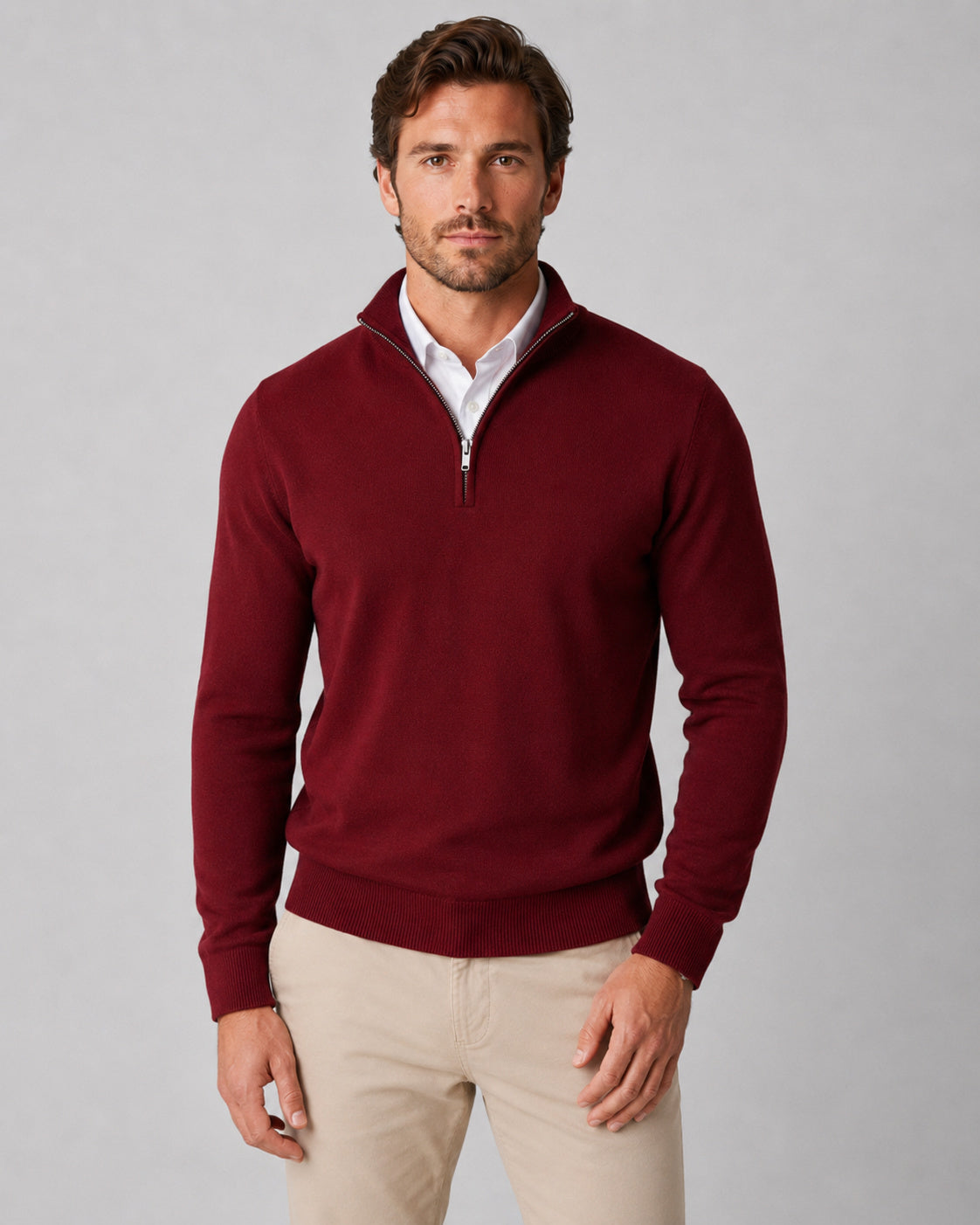Men's High Neck Collared Quarter Zip Jumper