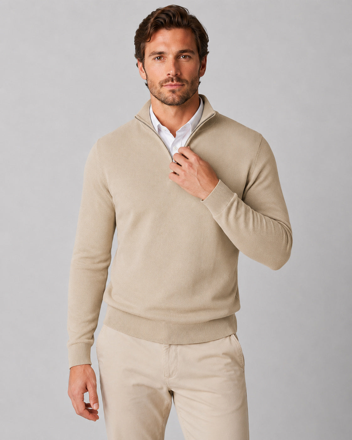 Men's High Neck Collared Quarter Zip Jumper