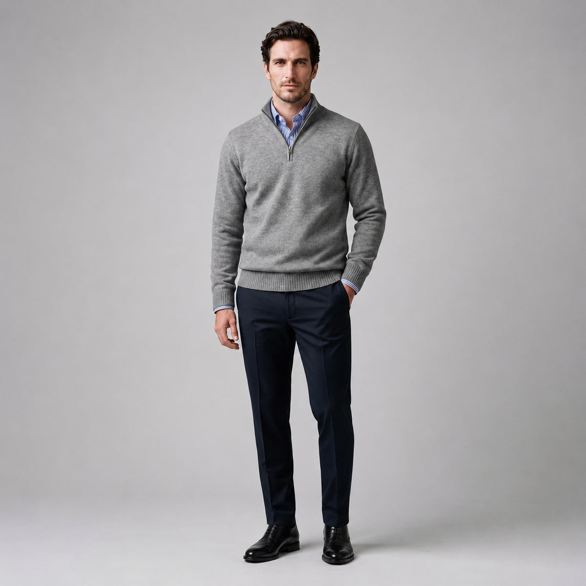 Men's High Neck Cotton Half Zip Jumper