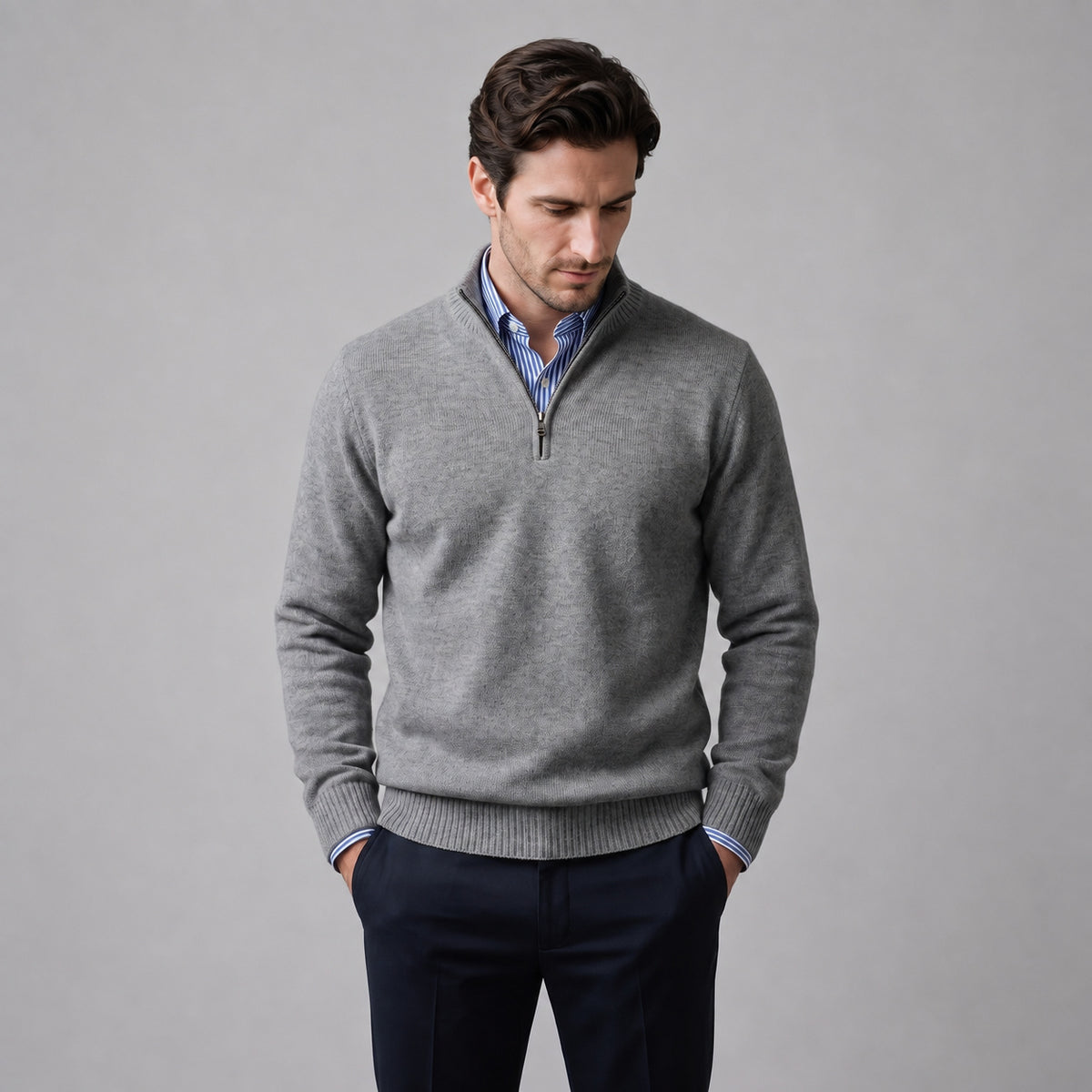 Men's High Neck Cotton Half Zip Jumper