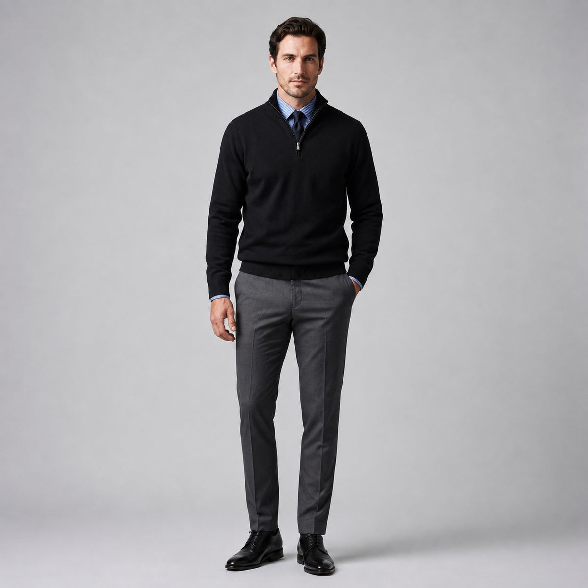 Men's High Neck Cotton Half Zip Jumper