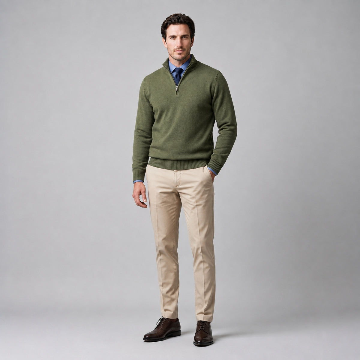 Men's High Neck Cotton Half Zip Jumper