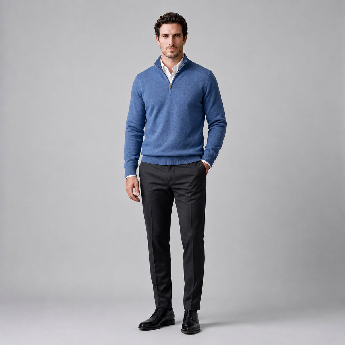 Men's High Neck Cotton Half Zip Jumper