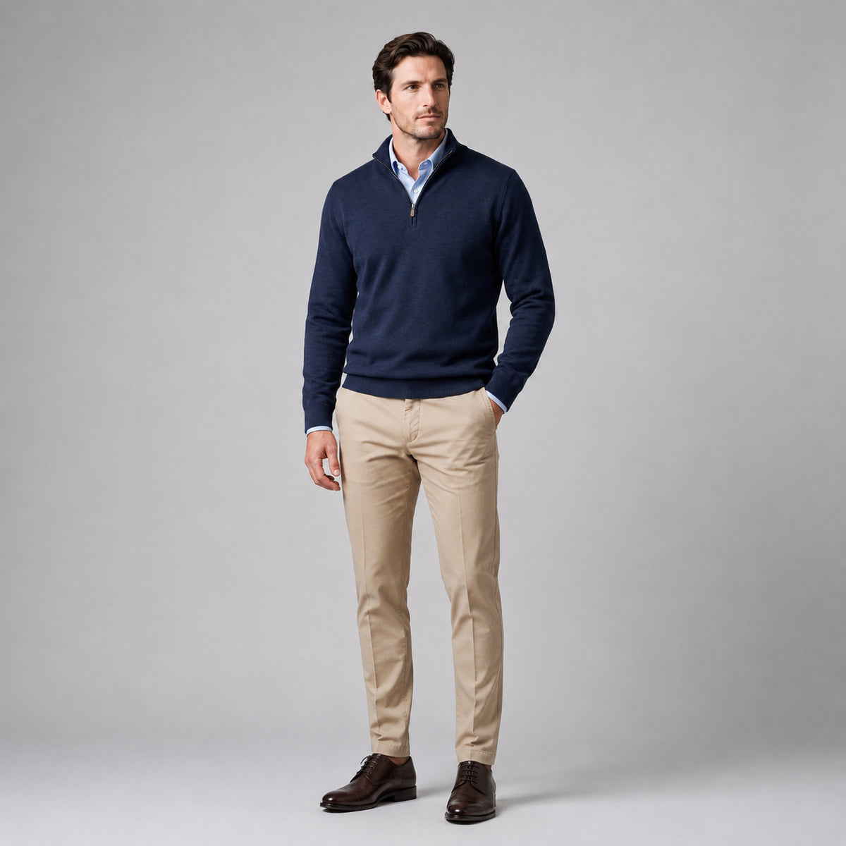 Men's High Neck Cotton Half Zip Jumper