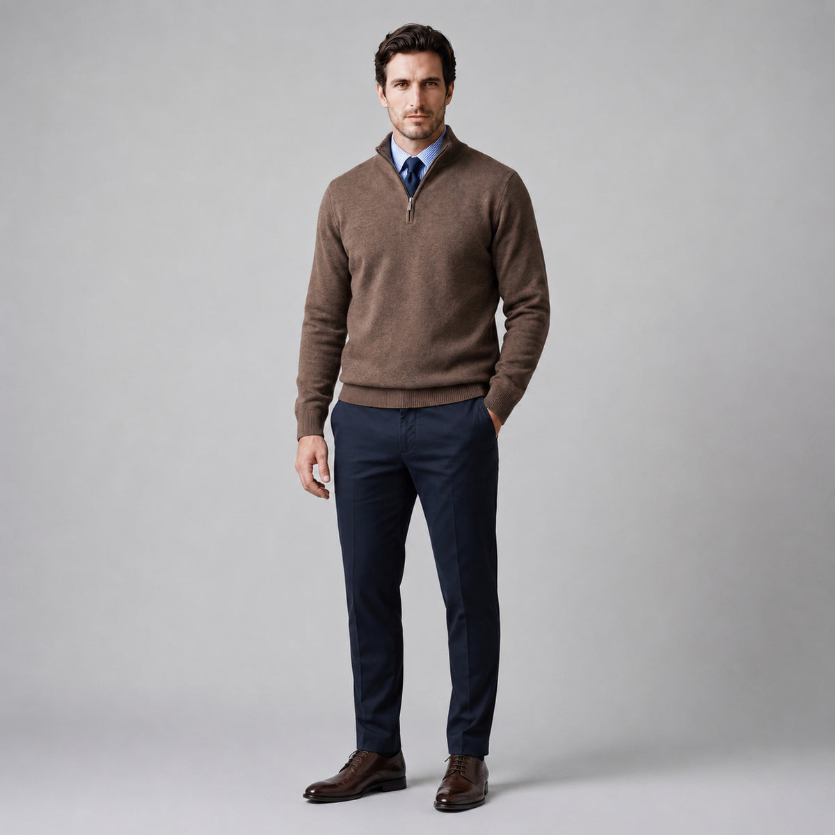 Men's High Neck Cotton Half Zip Jumper