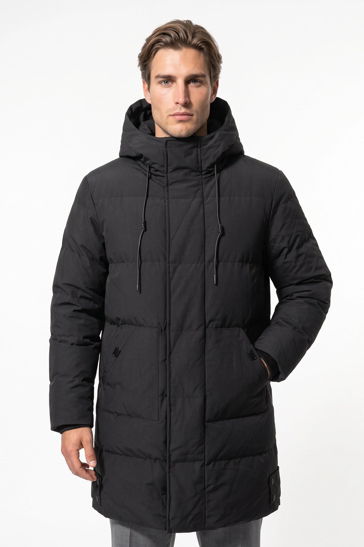Men's High Neck Hooded Long Puffer Coat
