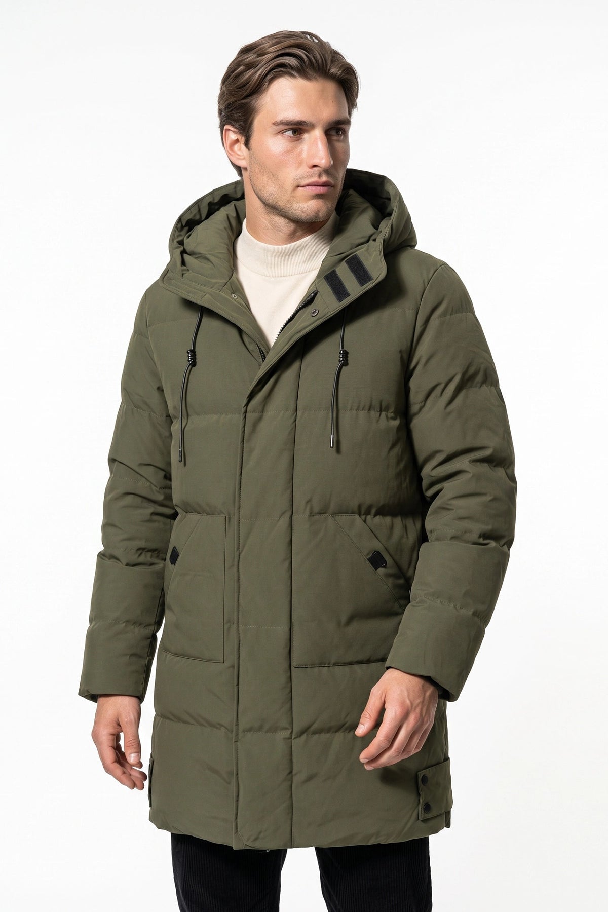 Men's High Neck Hooded Long Puffer Coat