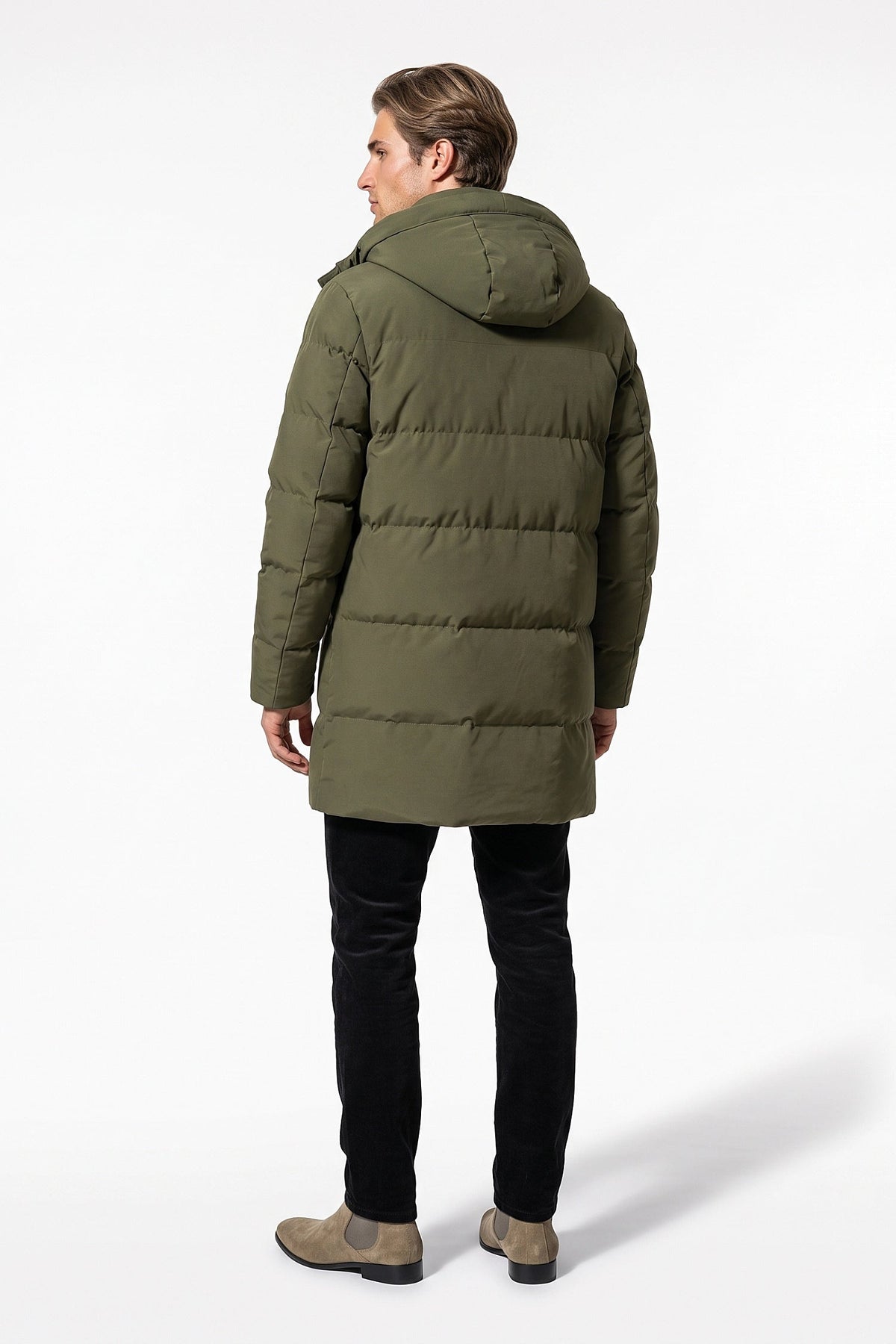 Men's High Neck Hooded Long Puffer Coat