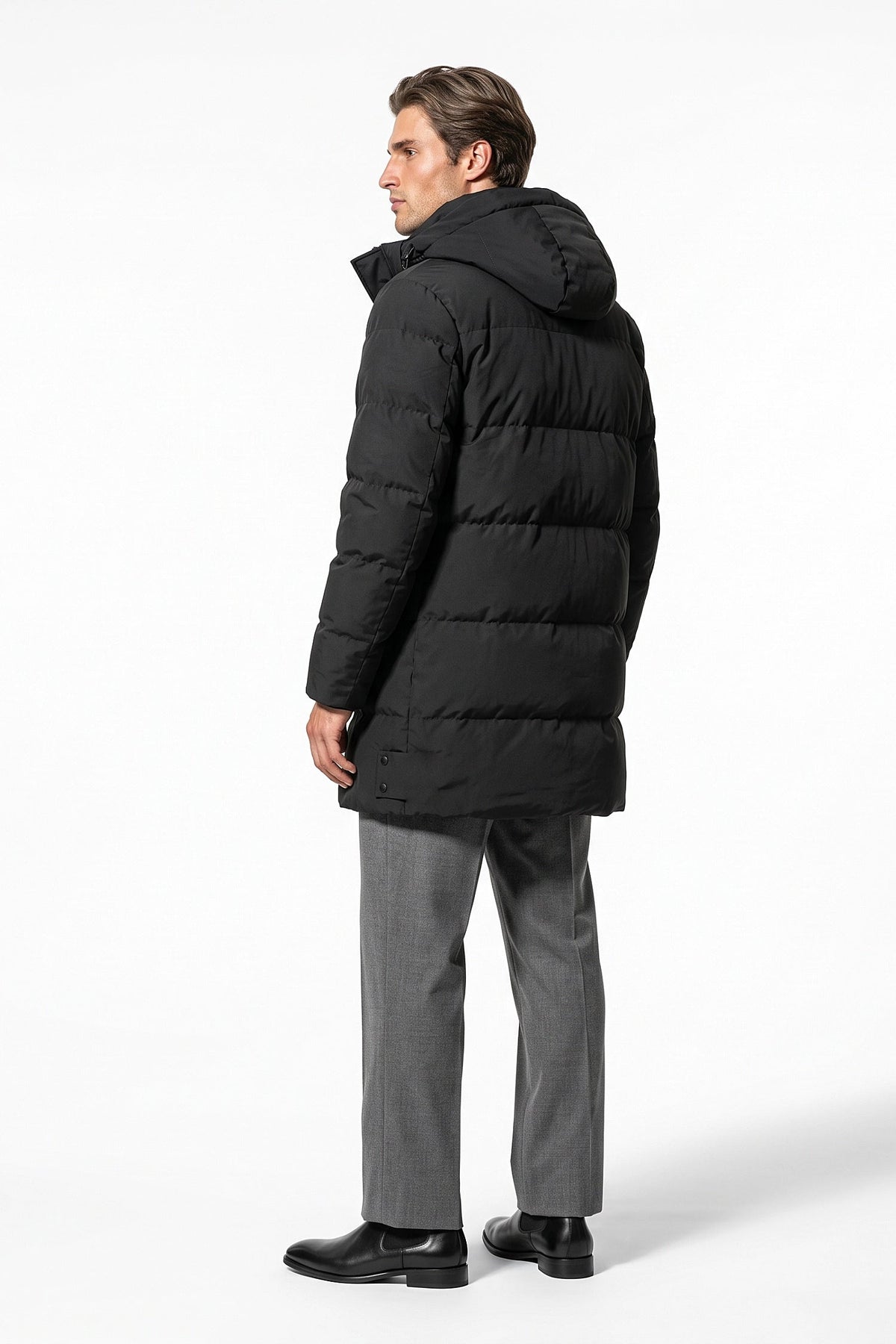 Men's High Neck Hooded Long Puffer Coat