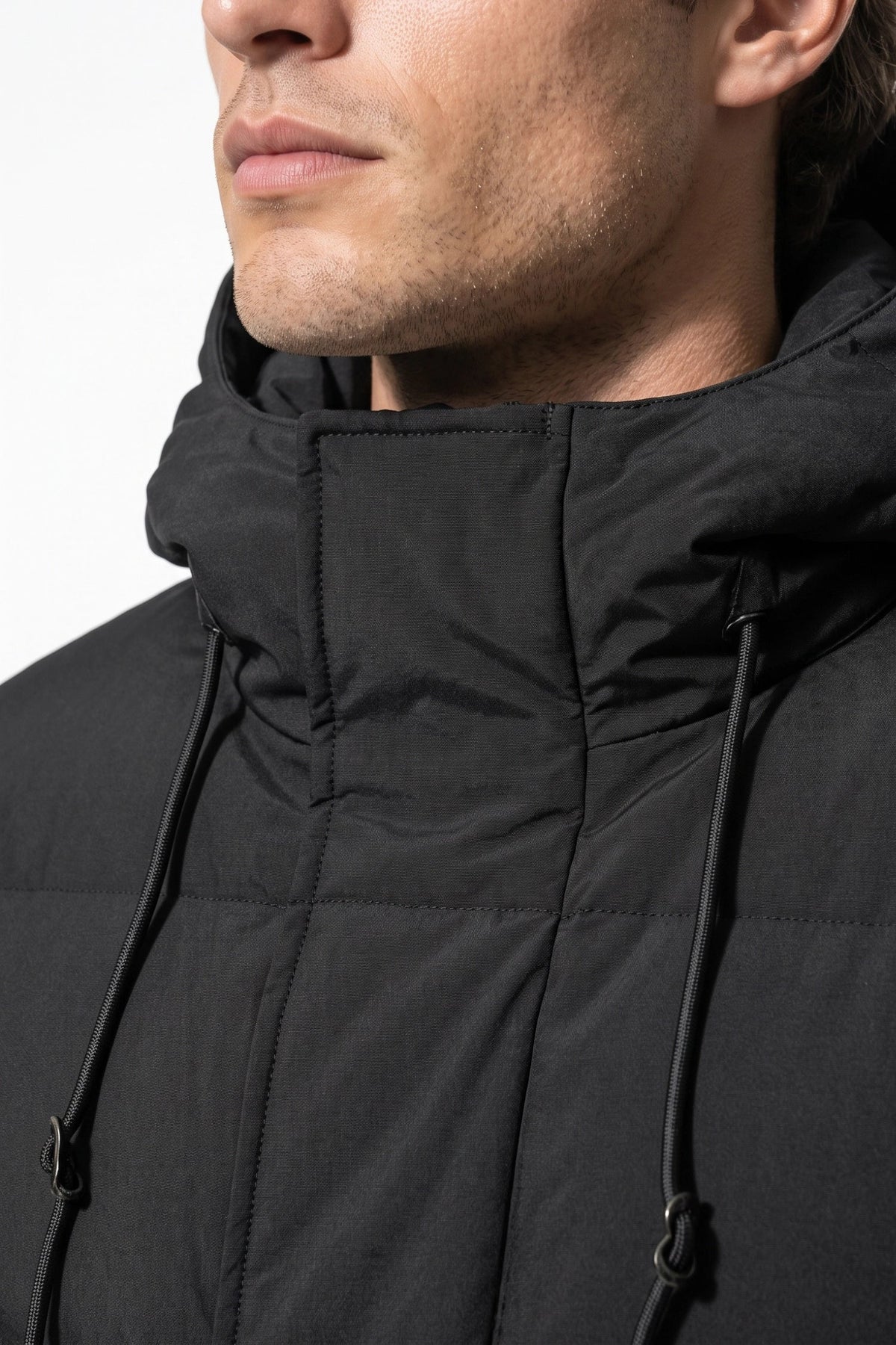 Men's High Neck Hooded Long Puffer Coat