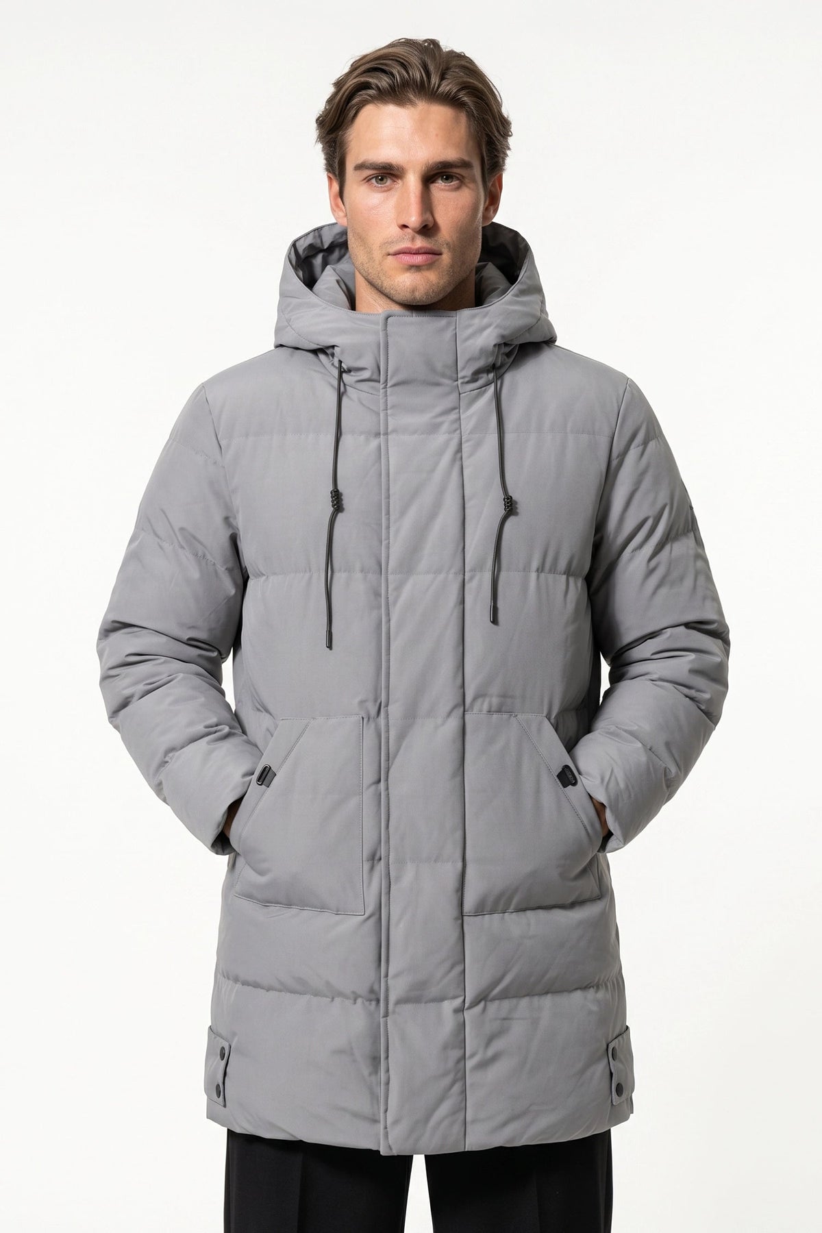 Men's High Neck Hooded Long Puffer Coat
