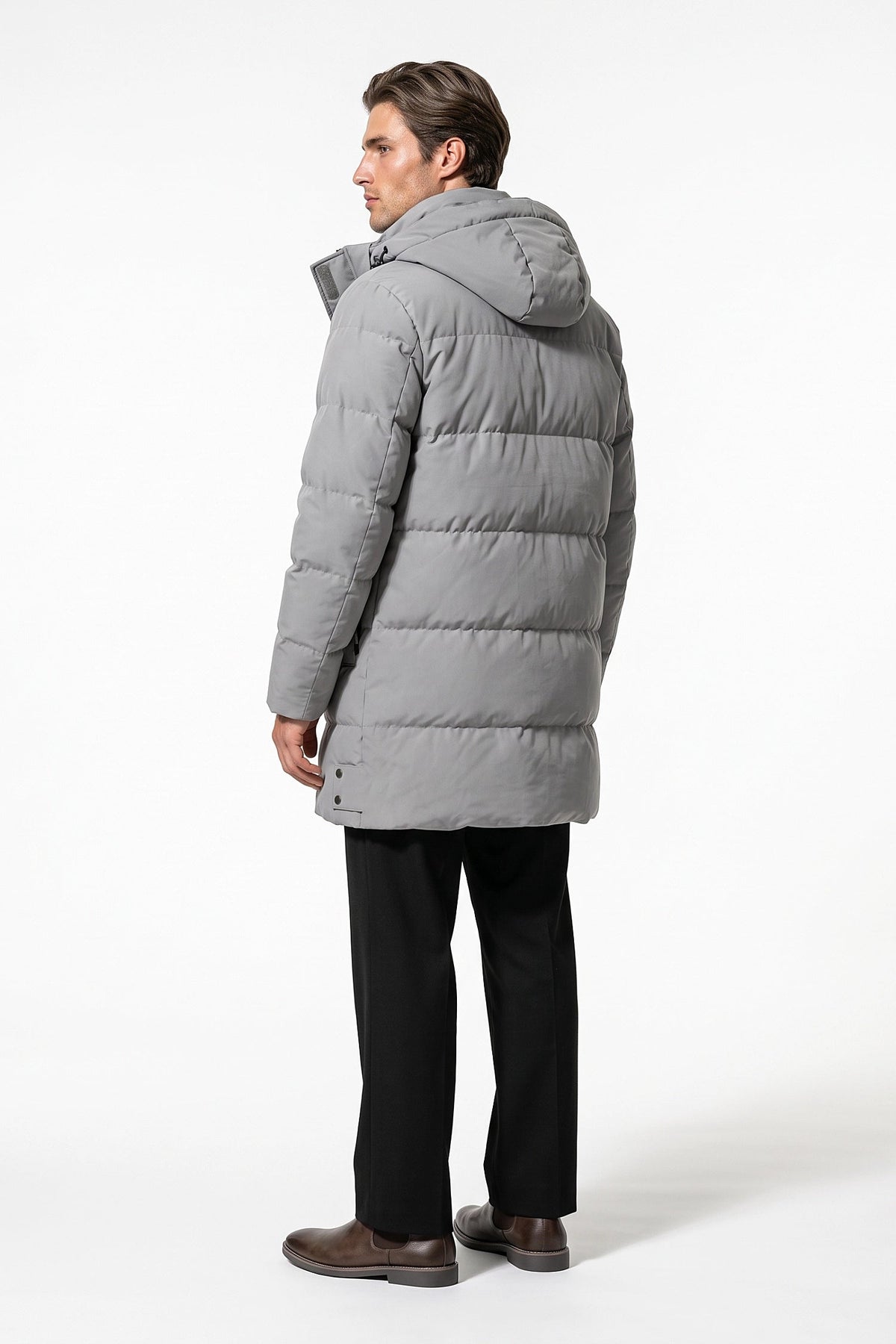 Men's High Neck Hooded Long Puffer Coat