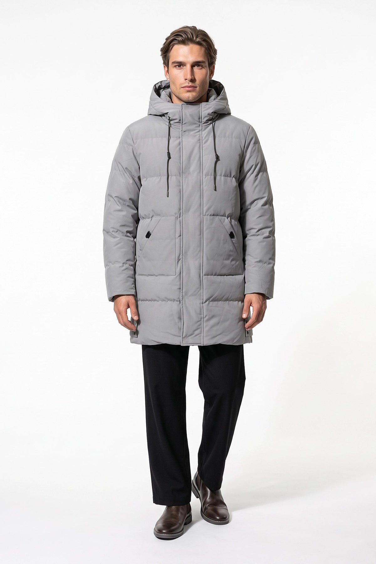 Men's High Neck Hooded Long Puffer Coat