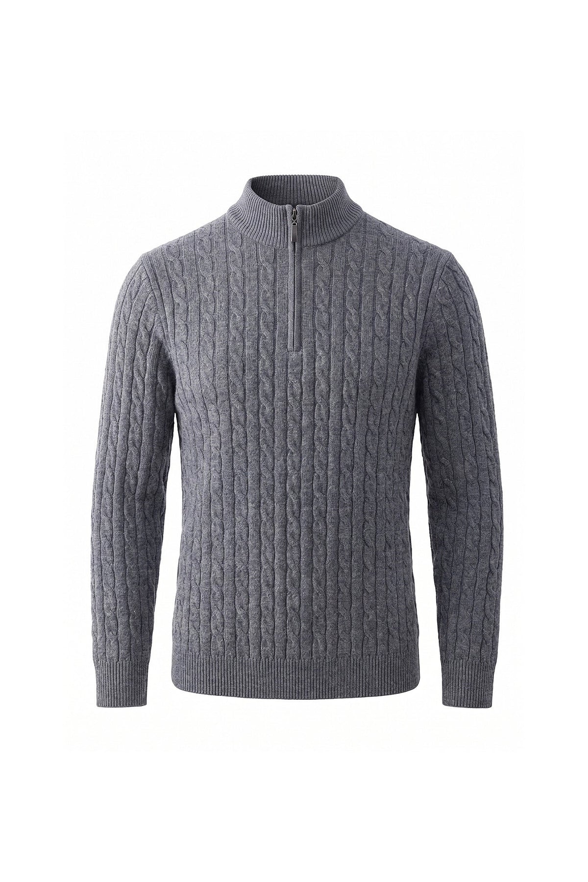 Men's High Neck Zip-Up Cable Knit Jumper