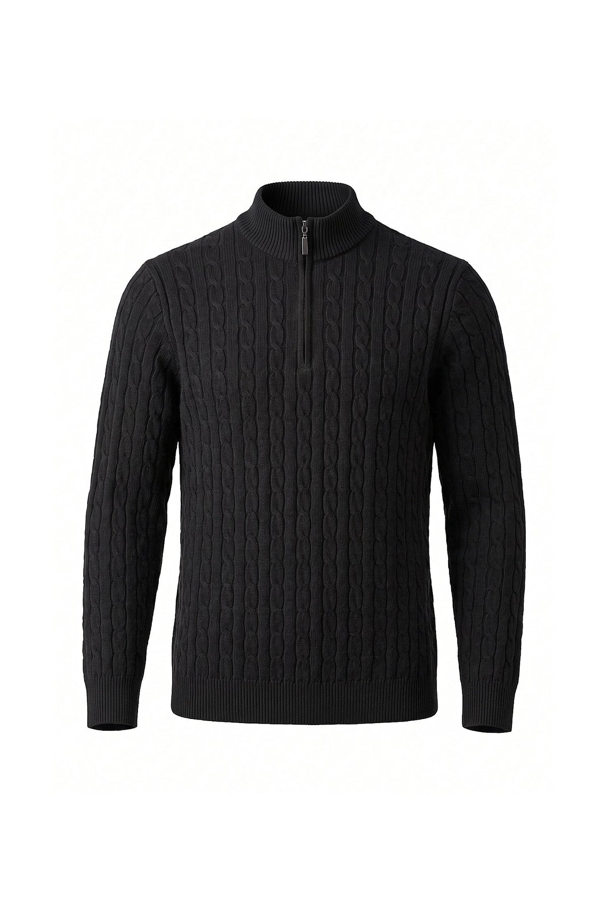 Men's High Neck Zip-Up Cable Knit Jumper