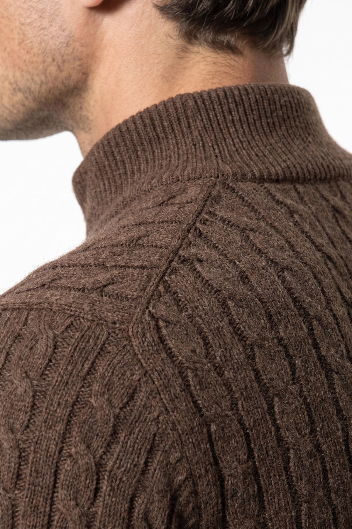 Men's High Neck Zip-Up Cable Knit Jumper