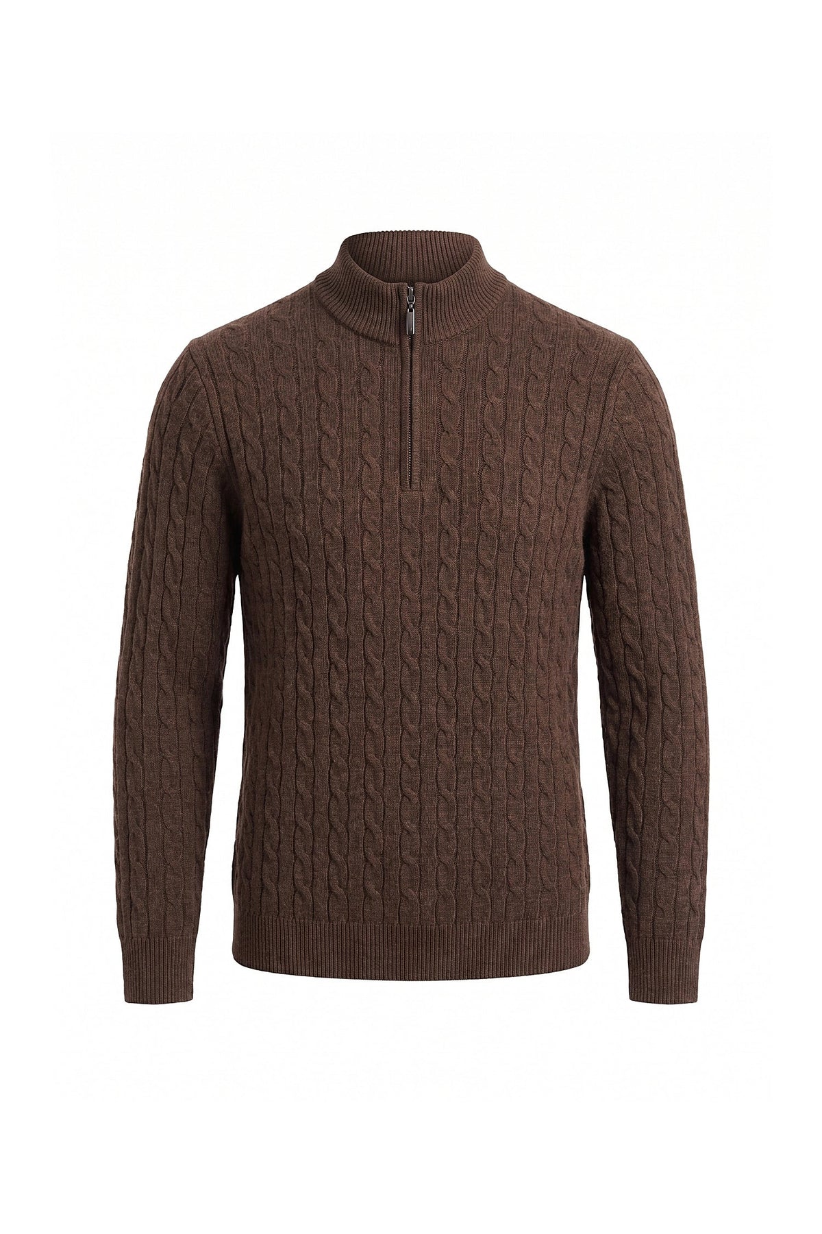 Men's High Neck Zip-Up Cable Knit Jumper