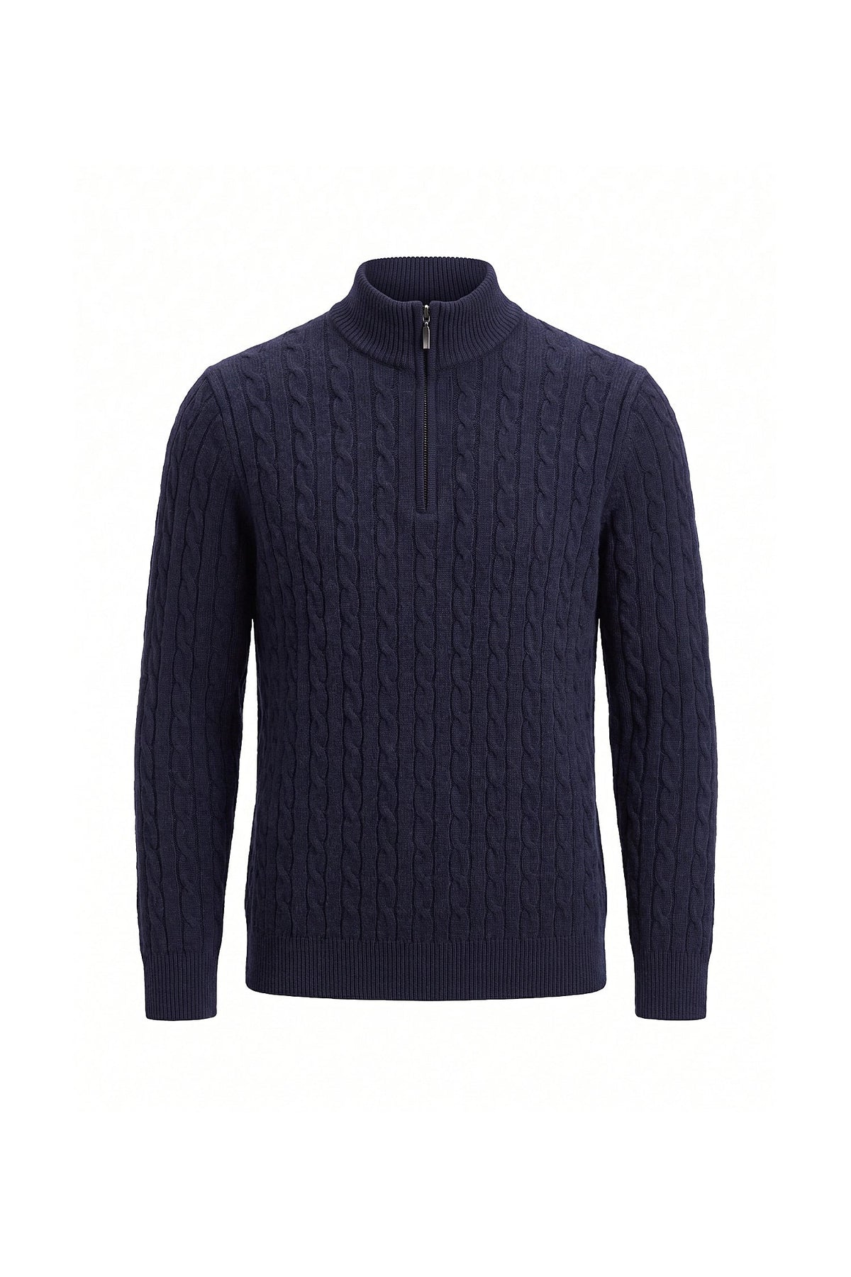 Men's High Neck Zip-Up Cable Knit Jumper