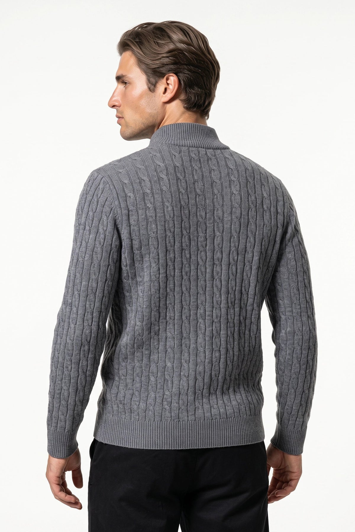 Men's High Neck Zip-Up Cable Knit Jumper