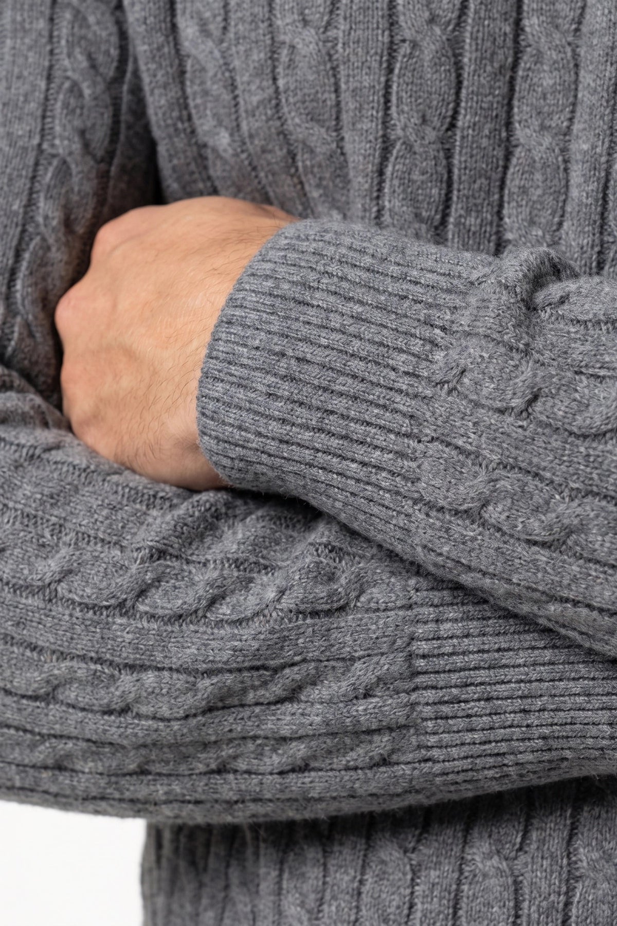 Men's High Neck Zip-Up Cable Knit Jumper