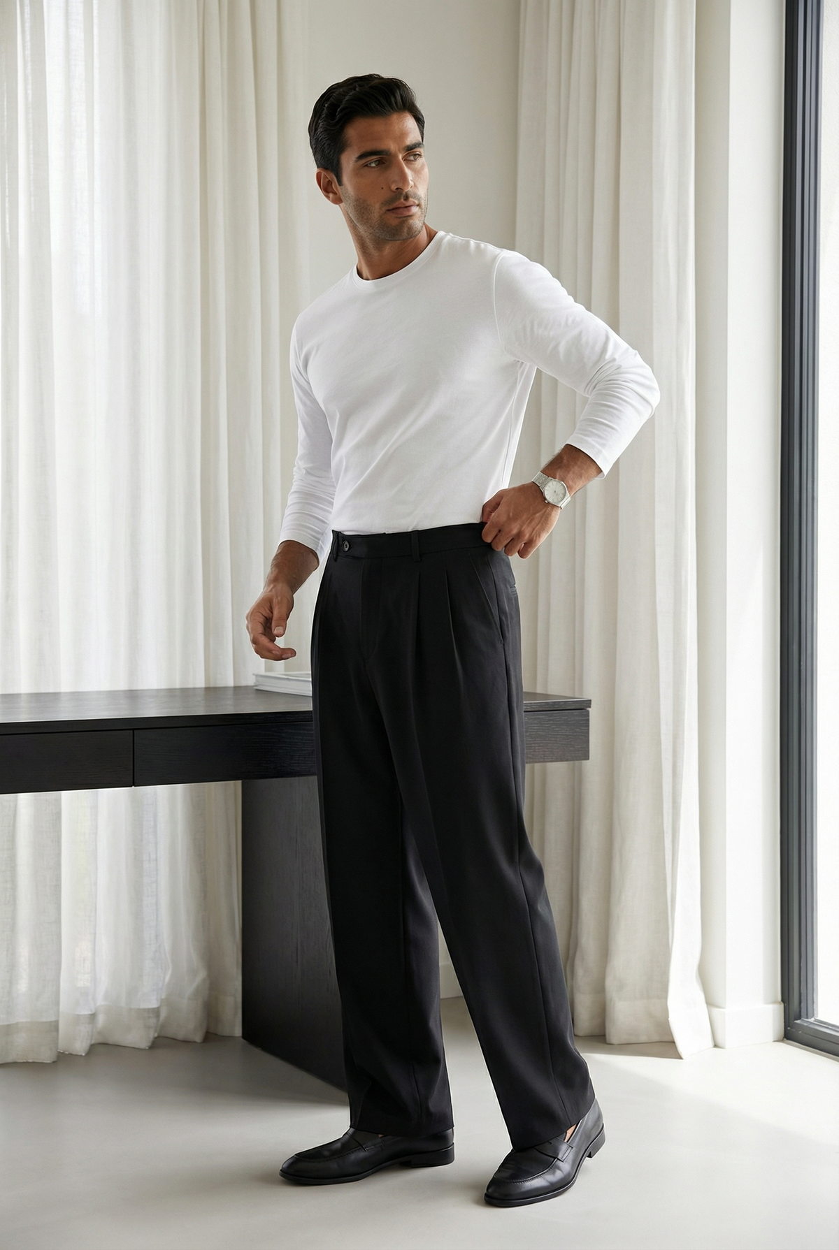 Men's High Waisted Pleated Trousers