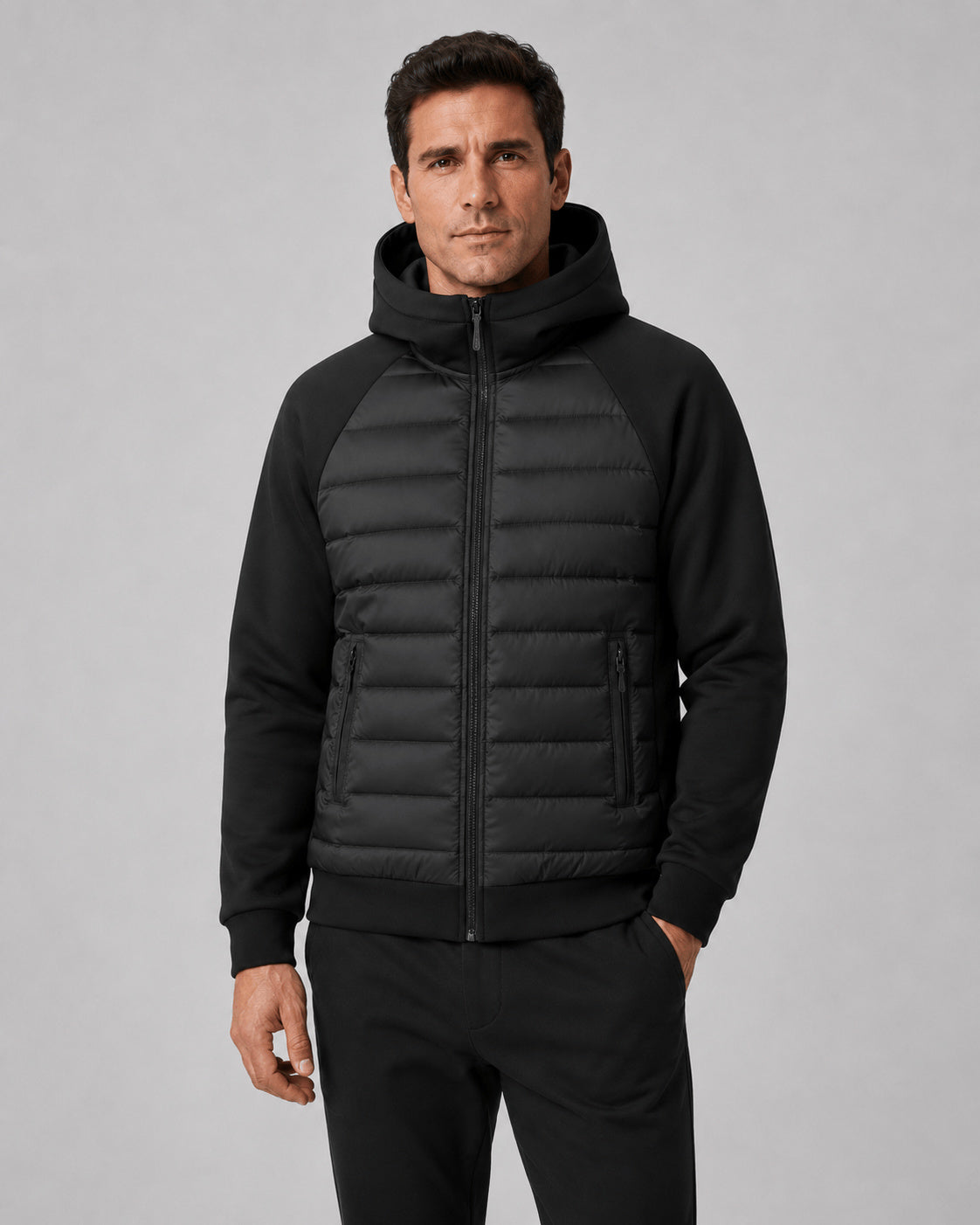 Men's Hooded Quarter Zip Quilted Jacket
