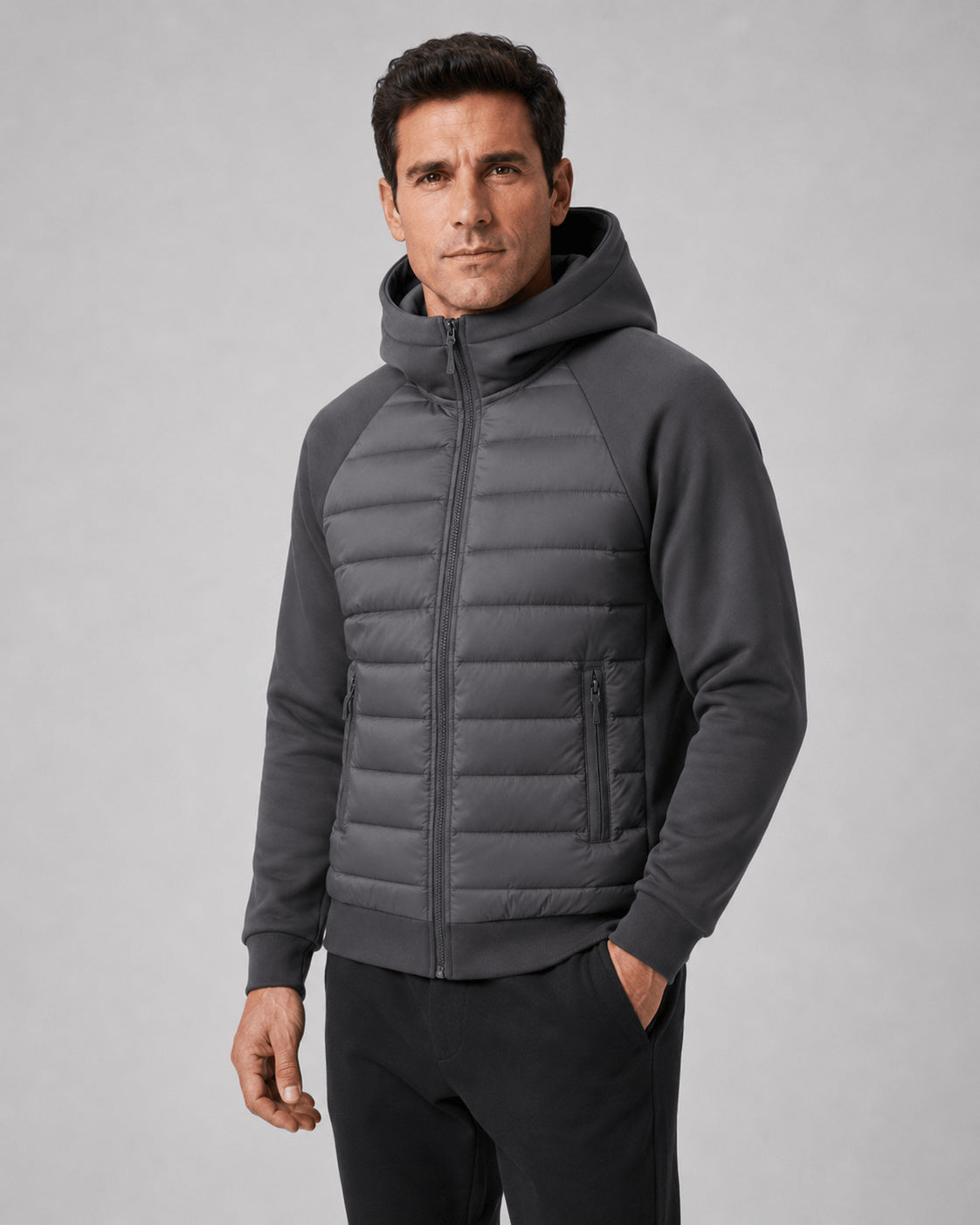 Men's Hooded Quarter Zip Quilted Jacket