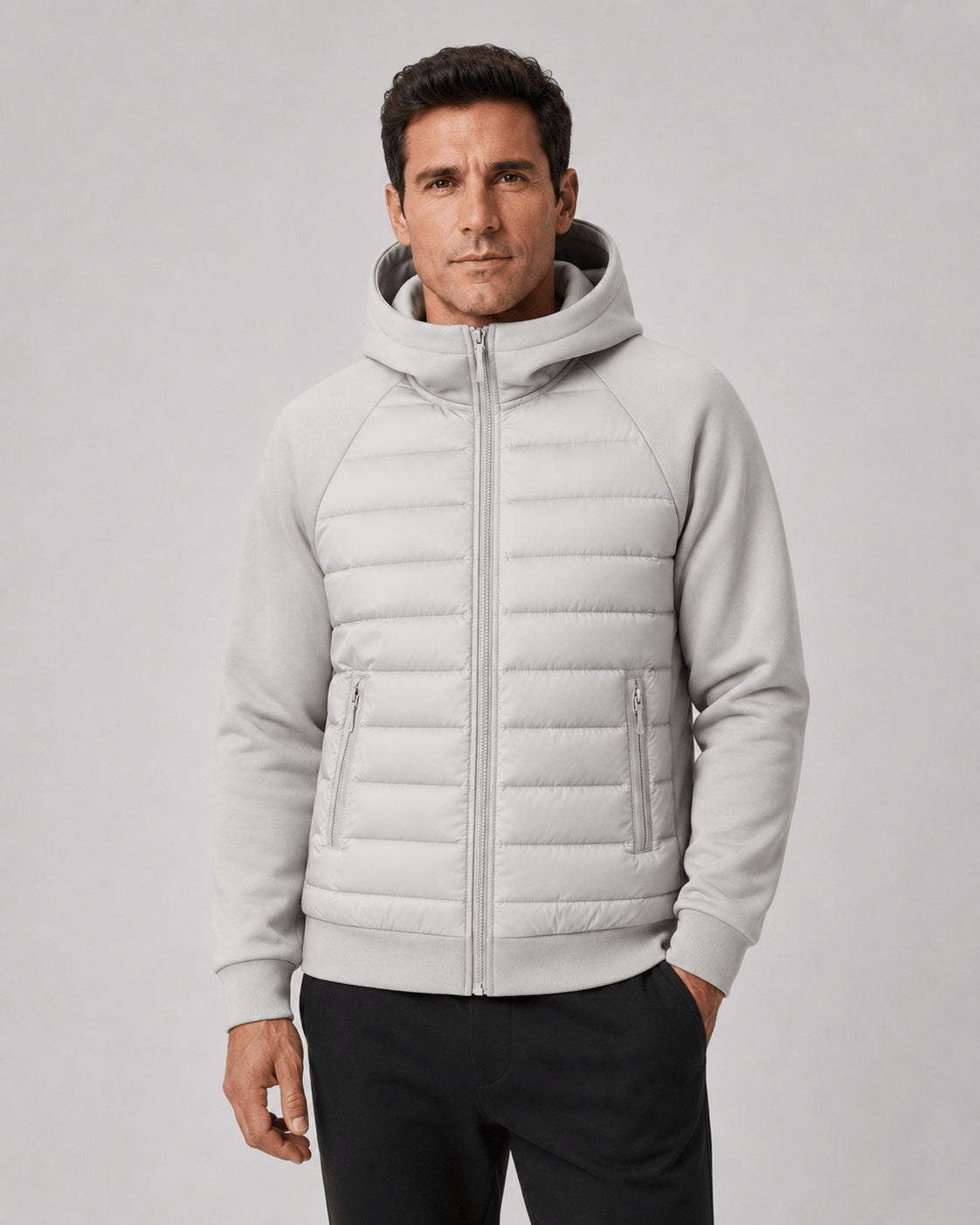 Men's Hooded Quarter Zip Quilted Jacket